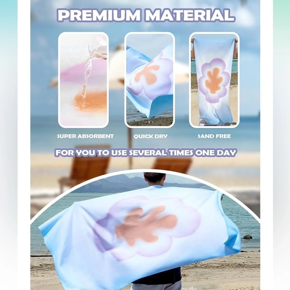 WDS WONDROUS Microfiber Beach Towels Compact Travel 2 Pack Big & Small Blue